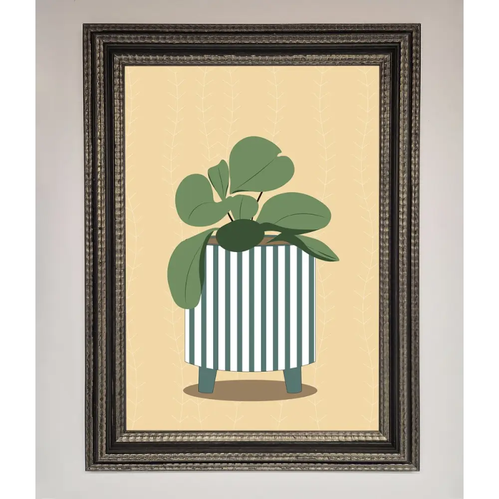 Striped Potted Plant Framed Wall Art - A3 (29.7 x 42 cm) / Ornate Silver Black - Framed Print