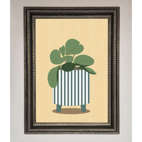 Striped Potted Plant Framed Wall Art - A3 (29.7 x 42 cm) / Ornate Silver Black - Framed Print