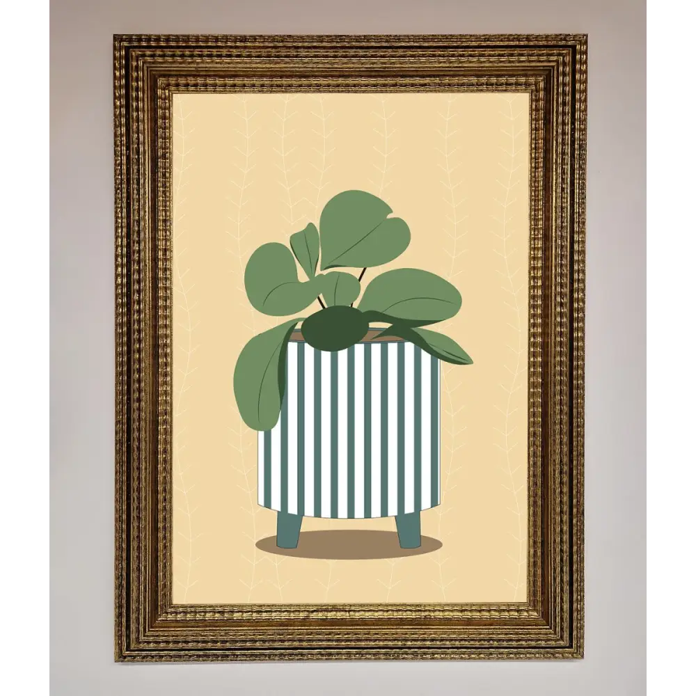 Striped Potted Plant Framed Wall Art - A3 (29.7 x 42 cm) / Ornate Gold - Framed Print