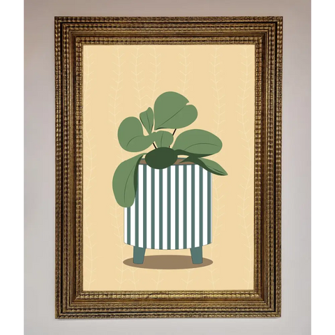 Striped Potted Plant Framed Wall Art - A3 (29.7 x 42 cm) / Ornate Gold - Framed Print