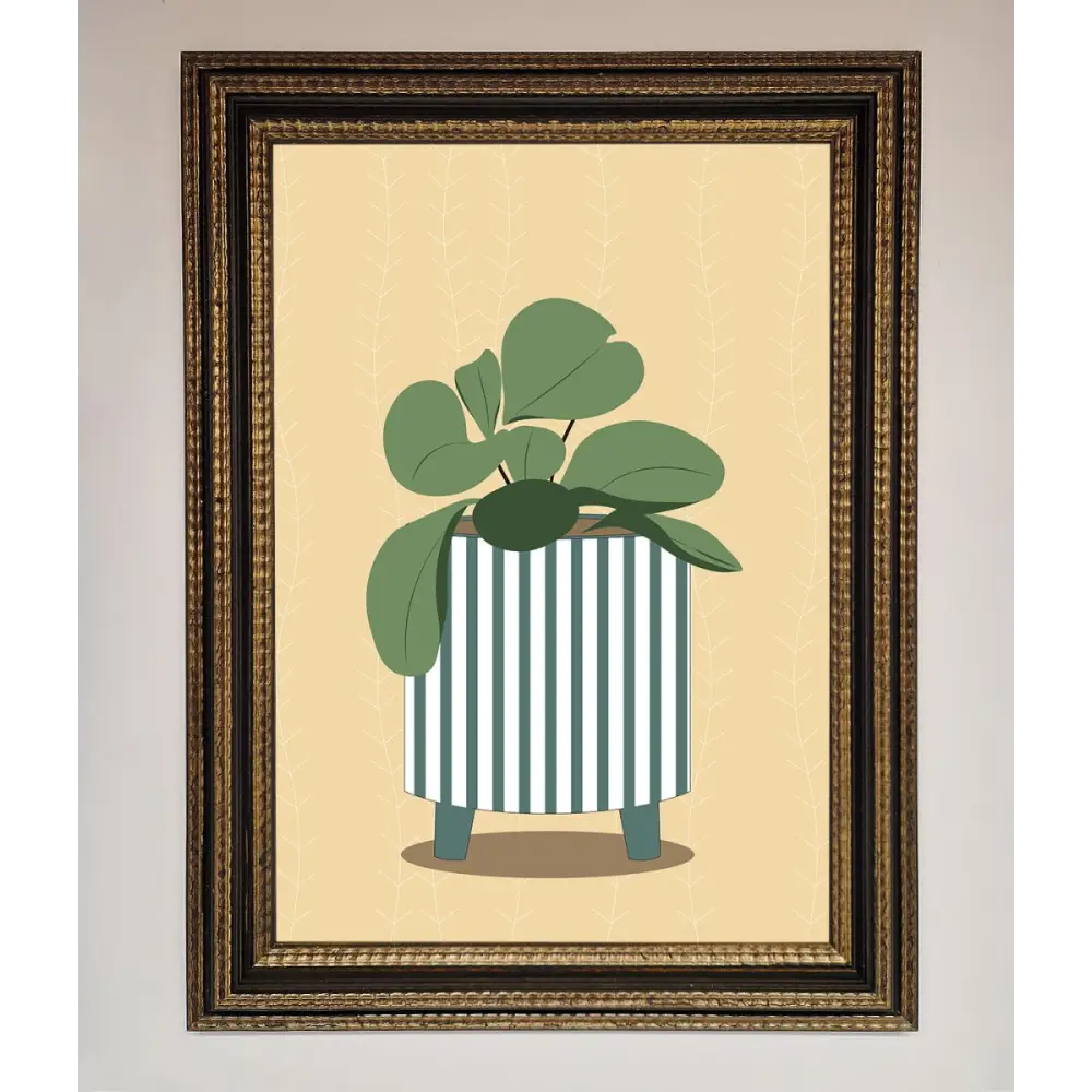 Striped Potted Plant Framed Wall Art - A3 (29.7 x 42 cm) / Ornate Gold Black - Framed Print