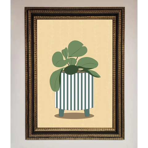 Striped Potted Plant Framed Wall Art - A3 (29.7 x 42 cm) / Ornate Gold Black - Framed Print