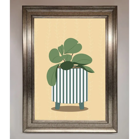 Striped Potted Plant Framed Wall Art - A3 (29.7 x 42 cm) / Silver - Framed Print