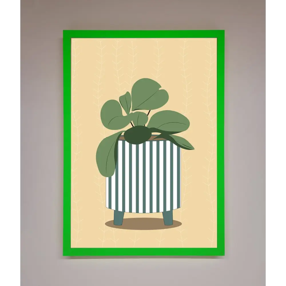 Striped Potted Plant Framed Wall Art - B0 (100 x 141 cm) / Neon Dark Green - Framed Print