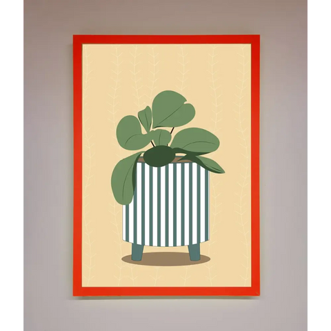 Striped Potted Plant Framed Wall Art - B0 (100 x 141 cm) / Neon Red - Framed Print