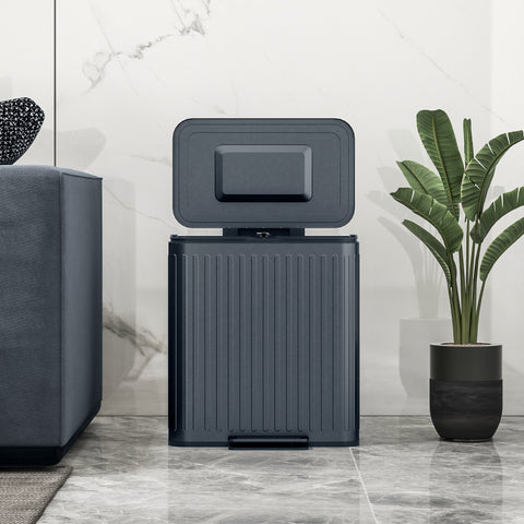 HOMCOM 40L Dual Compartment Rubbish Bin, with Soft-Close Lid - Black