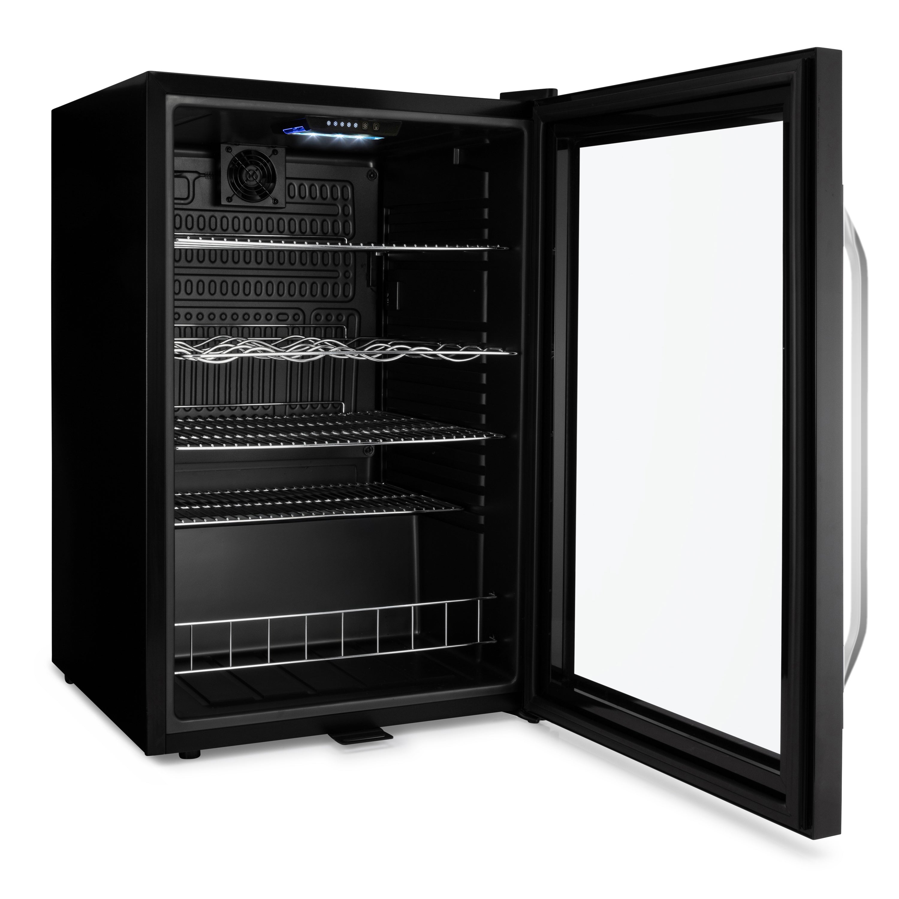 Black subcold ace130 beer fridge with glass door adjustable metal shelves and wine rack for beverage storage