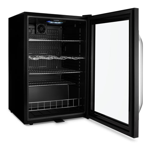 Black subcold ace130 beer fridge with glass door adjustable metal shelves and wine rack for beverage storage