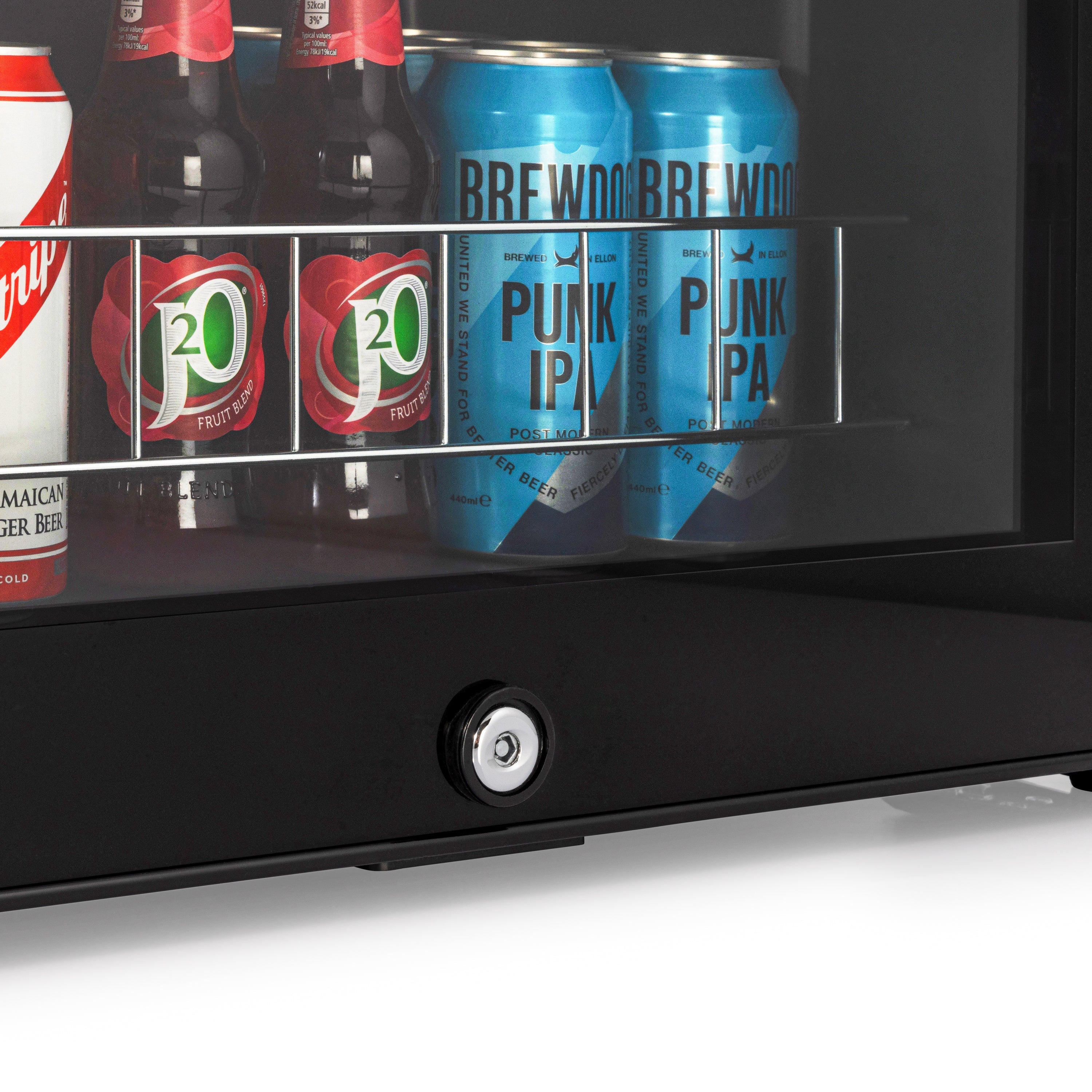 Black glass-door subcold ace50 beer fridge with silver circular lock and led touch control for beer storage