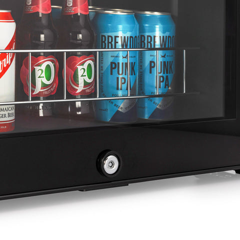Black glass-door subcold ace50 beer fridge with silver circular lock and led touch control for beer storage