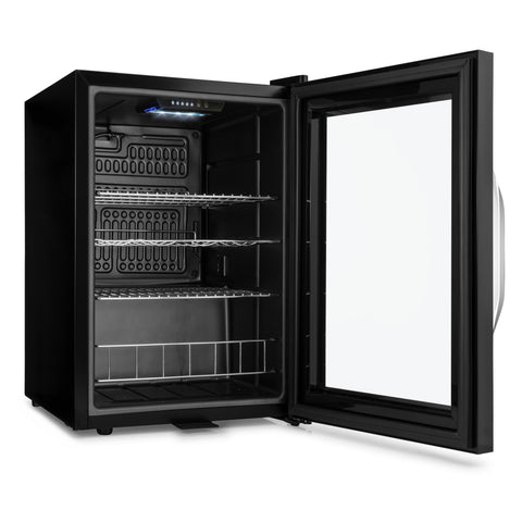 Black glass-door subcold ace65 beer fridge with three metal shelves and digital display for easy touch control