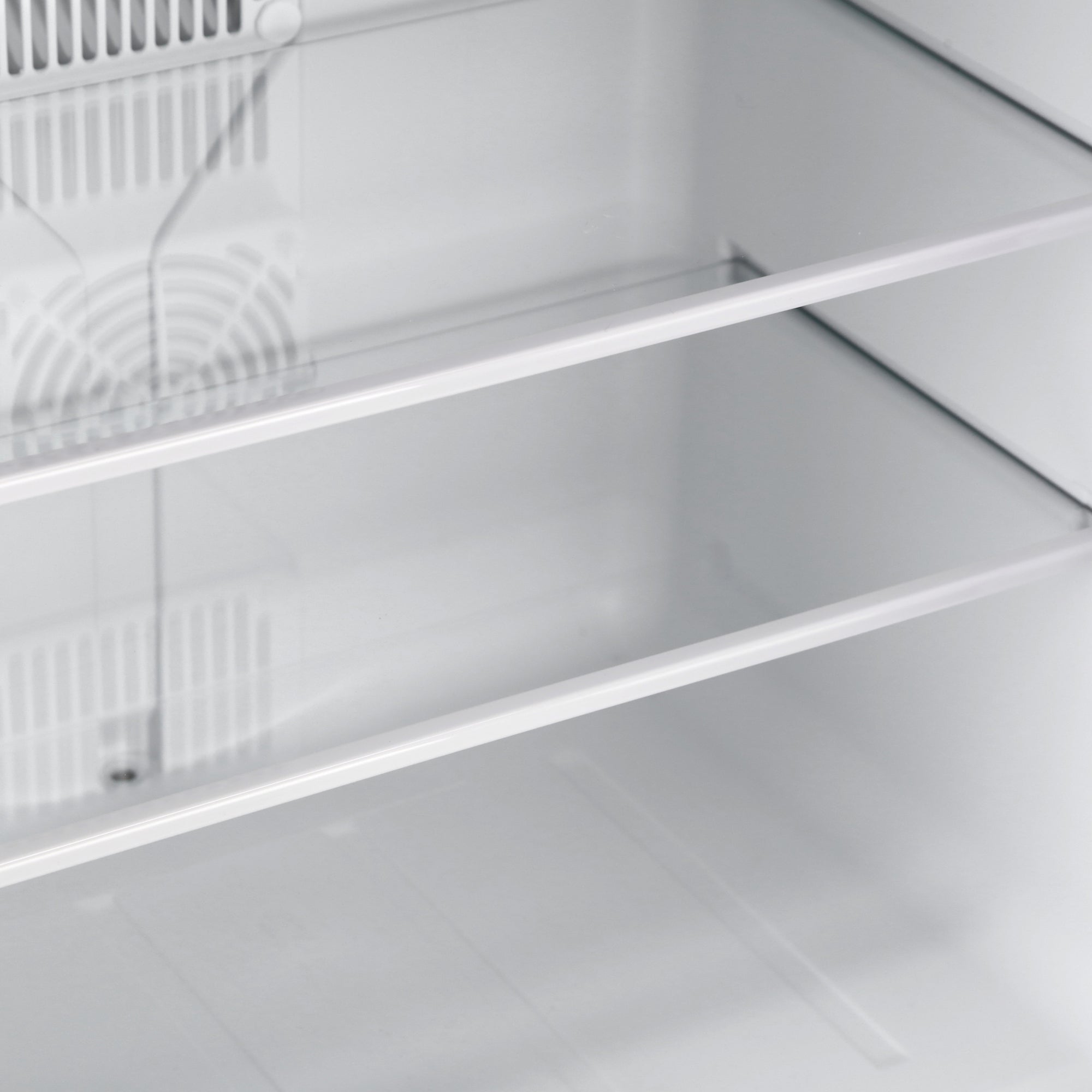 White plastic refrigerator shelves with smooth glossy finish and rounded edges for subcold aire40-g mini fridge