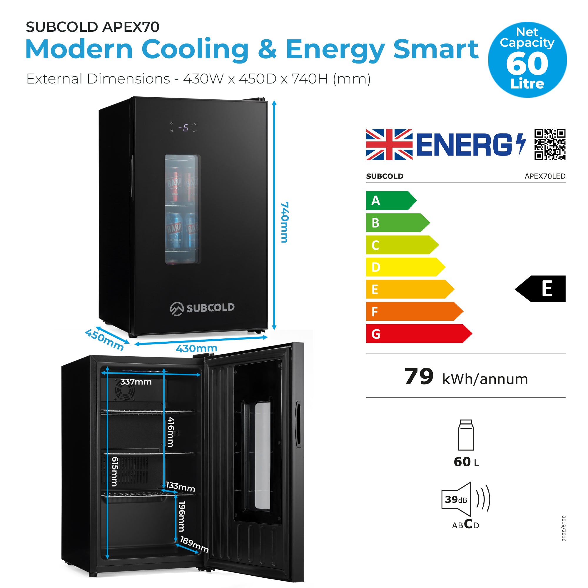Black subcold apex70 energy-efficient beer fridge with glass door and digital display perfect for home use