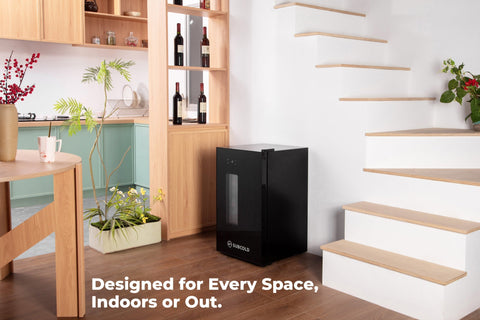 Black subcold apex70 mini beer fridge with sleek modern design and transparent door panel for cold storage