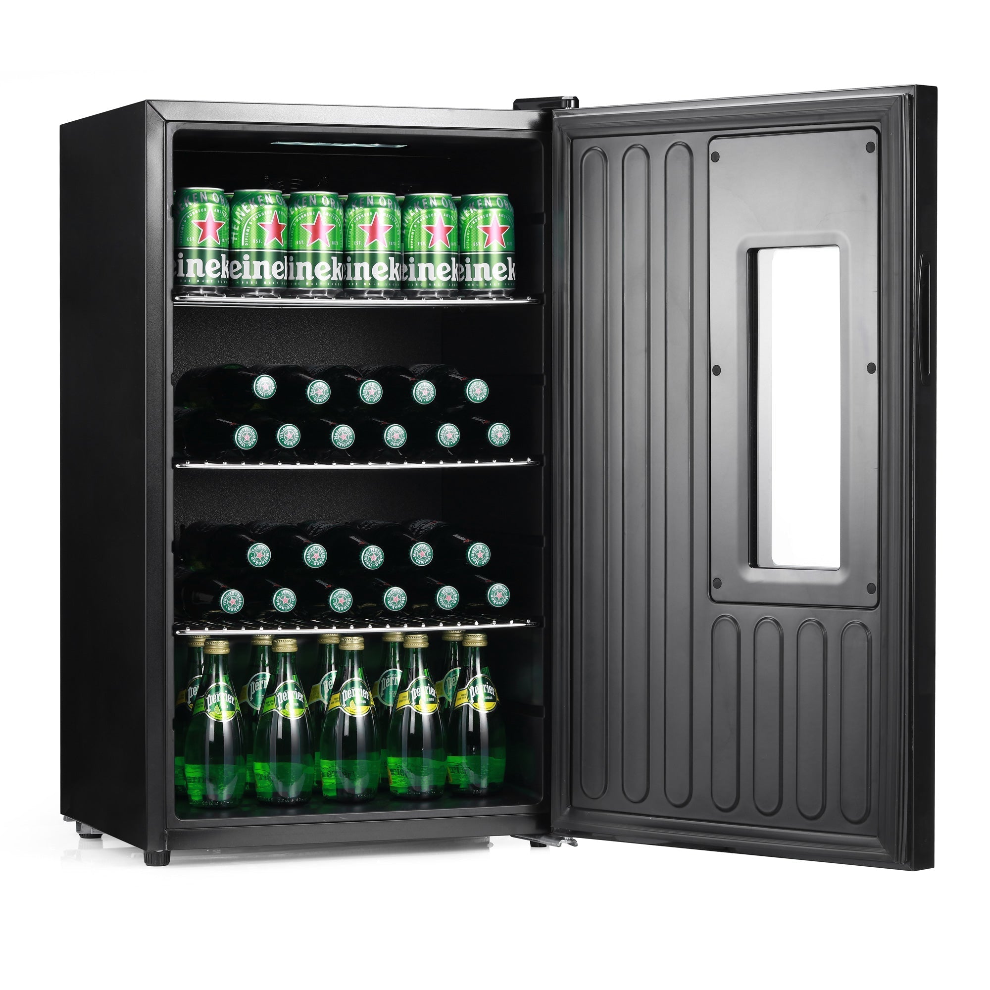 Subcold apex95 black beer fridge with sleek modern design and vertical ridges on the door panel