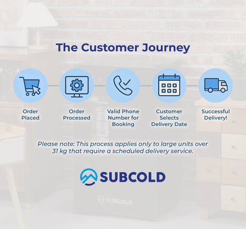 Subcold logo with a blue and white stylized mountain peak on the subcold apex95 sub zero beer fridge