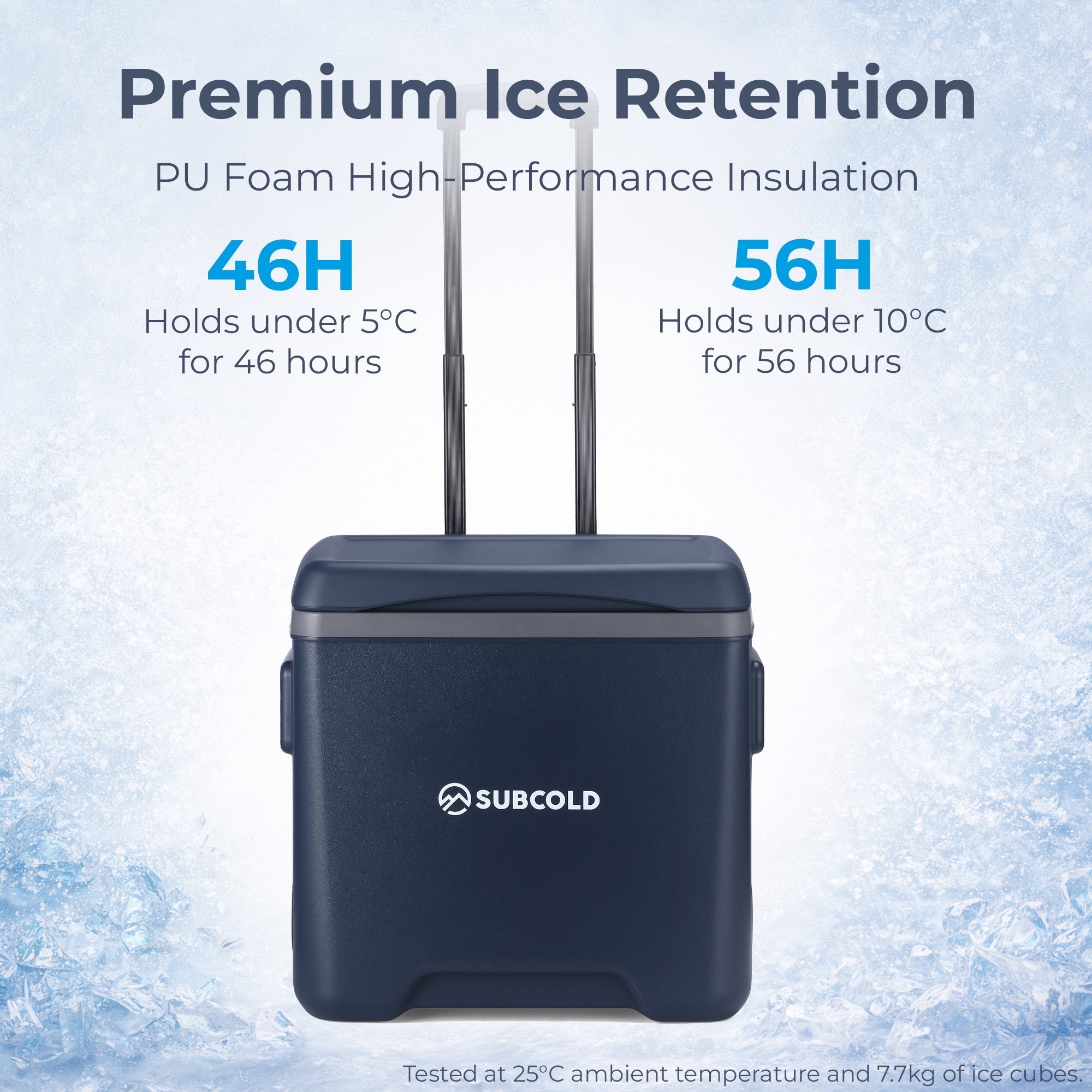 Dark blue subcold chilly30 portable cool box with pu foam insulation and retractable handle for easy carrying