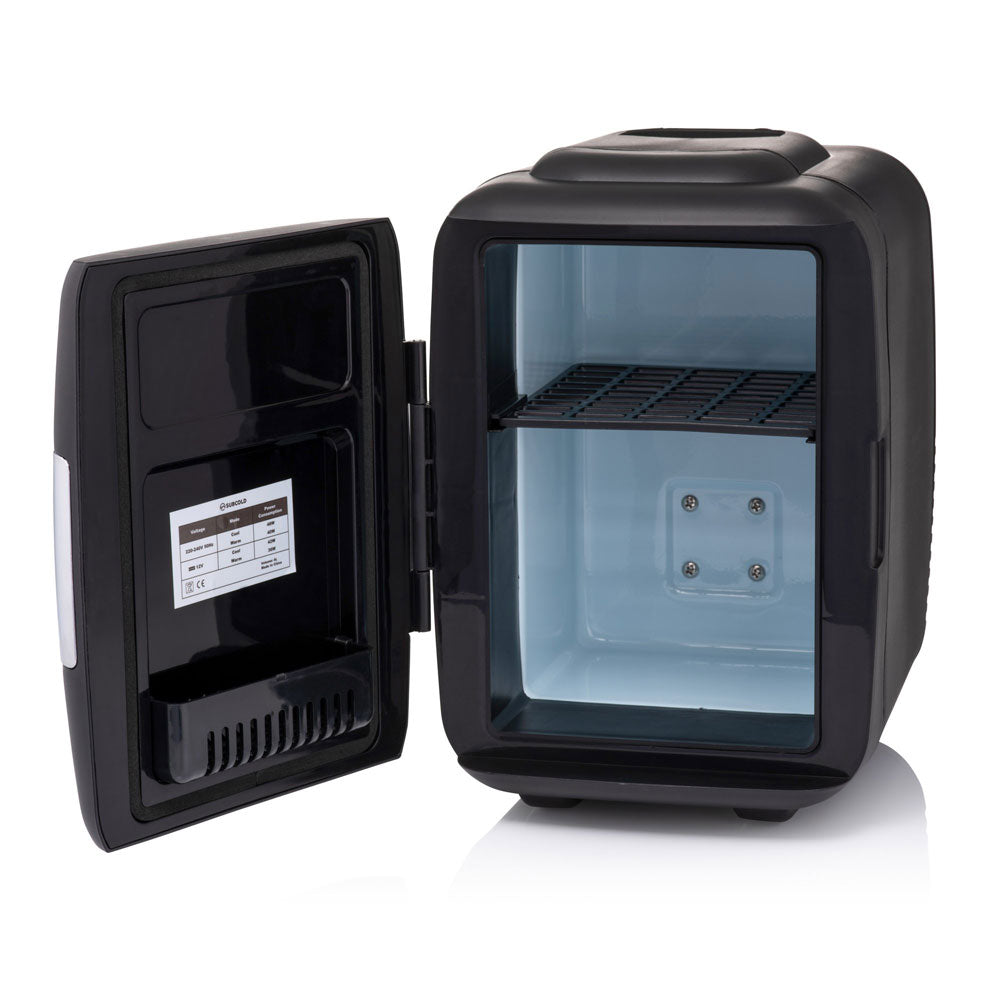 Black glossy subcold classic 4l mini fridge with transparent door and interior shelf perfect for small spaces