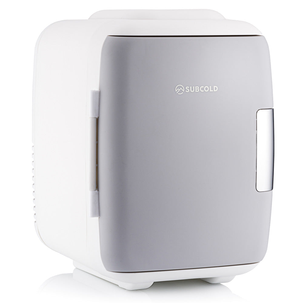 White and gray subcold classic 4l mini fridge with sleek modern design perfect for compact cooling needs