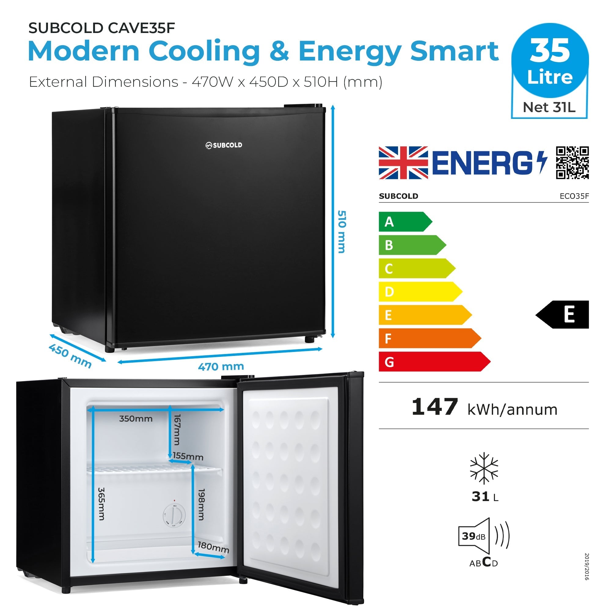 Black subcold eco35f mini freezer with sleek design and white interior perfect for compact cooling needs