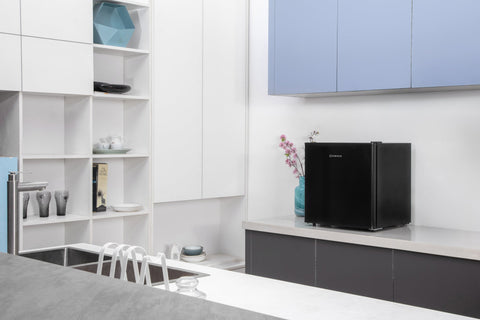 Black subcold eco35f mini freezer with sleek modern design and minimalist branding on front for compact cooling