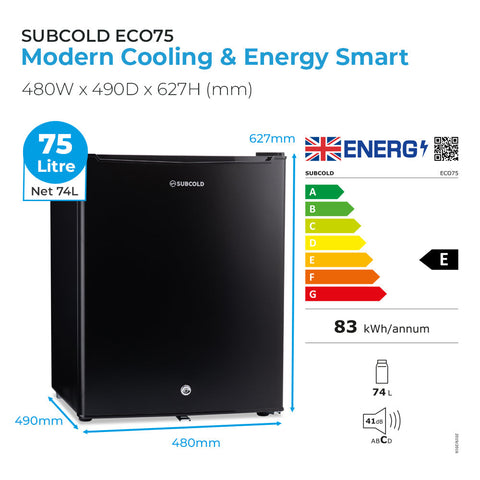 Black subcold eco75 mini fridge with sleek modern design and energy-efficient features for tabletop use