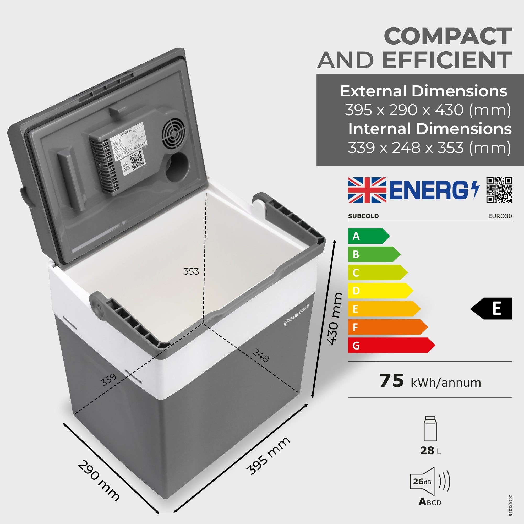 Gray and white subcold euro30 cool box with lid fan and label compact portable thermoelectric cooler for travel use