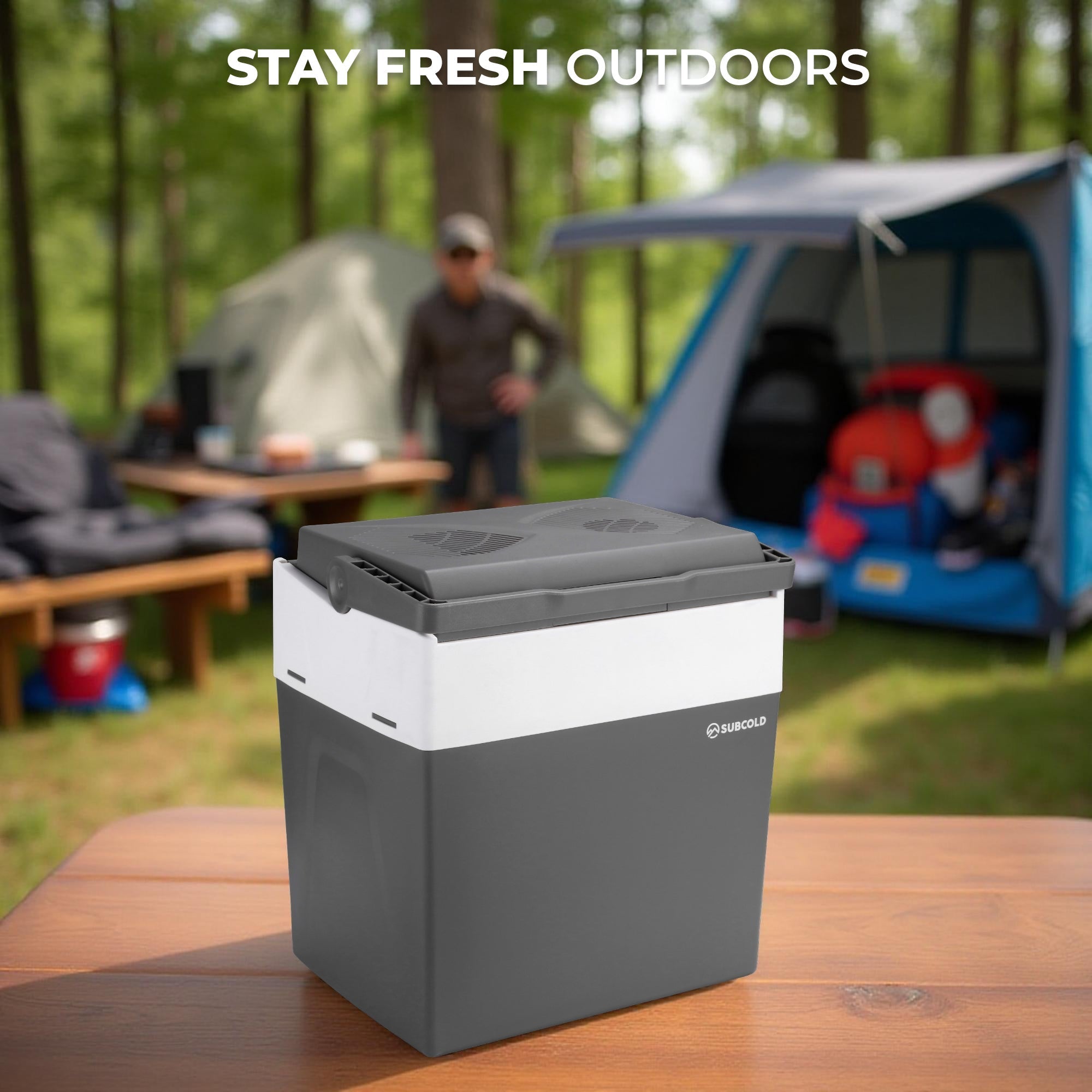 Gray and white subcold euro30 cool box with sleek rectangular design perfect for portable thermoelectric cooling