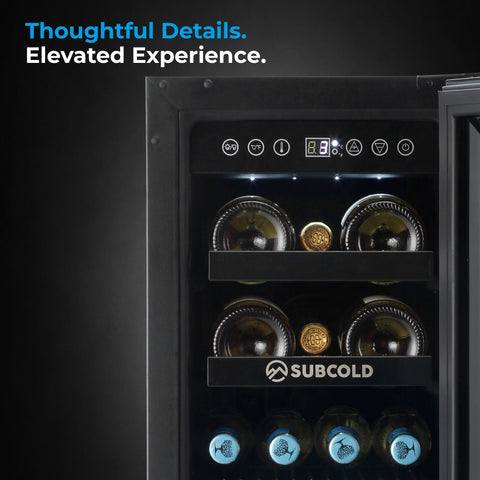 Black subcold integra30 integrated 2 in 1 drinks and wine cooler with digital display and illuminated shelves for perfectly chilled bottles