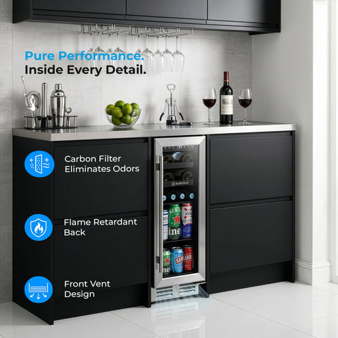 Subcold integra30 black stainless steel built-in beverage cooler with glass door keeps your beer cans perfectly chilled