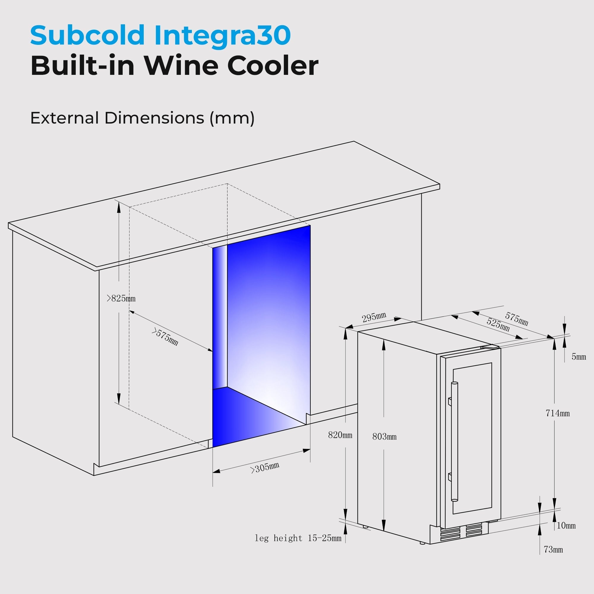 Subcold integra30 integrated 2 in 1 drinks and wine cooler with sleek stainless steel finish for perfectly chilled bottles