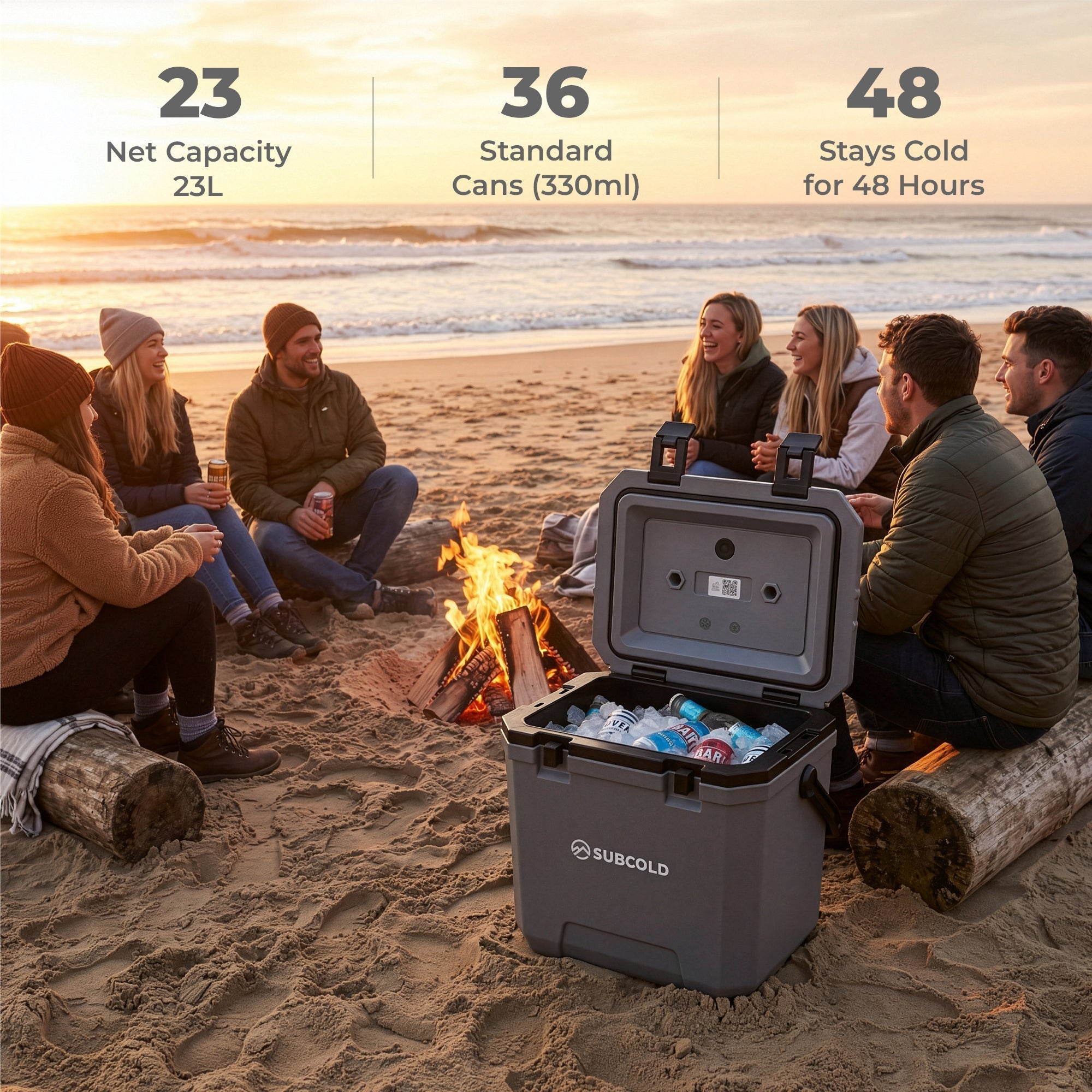 Gray subcold master24 cool box with sturdy rectangular design and black handles for easy transport