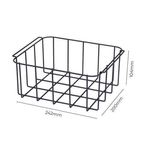 Black metal wire storage basket with rectangular shape and reinforced handles for subcold master24 cool box