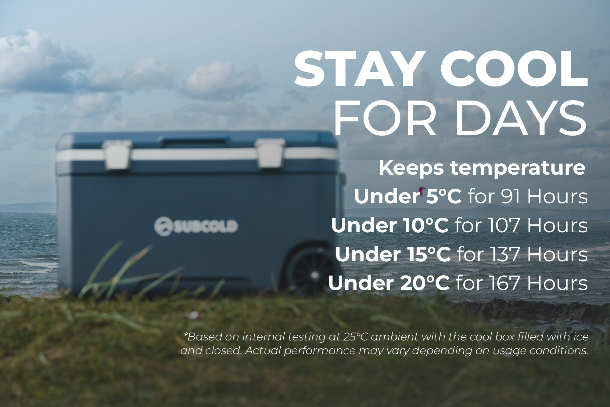 Blue subcold mobi70 cool box with white trim and silver latches for easy transport and reliable cooling