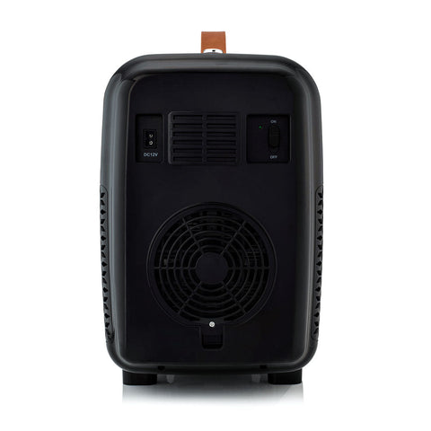 Subcold pro 10l mini fridge in black with brown leather handle and side ventilation grilles for easy cooling