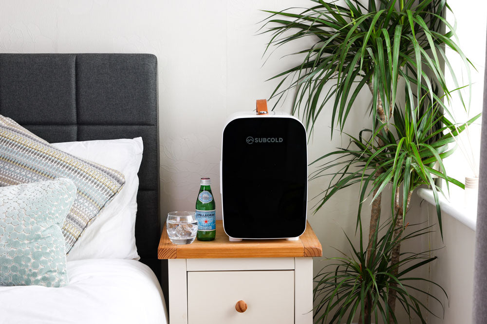 Black and white subcold pro 10l mini fridge with wooden handle compact 10l mini fridge for small spaces