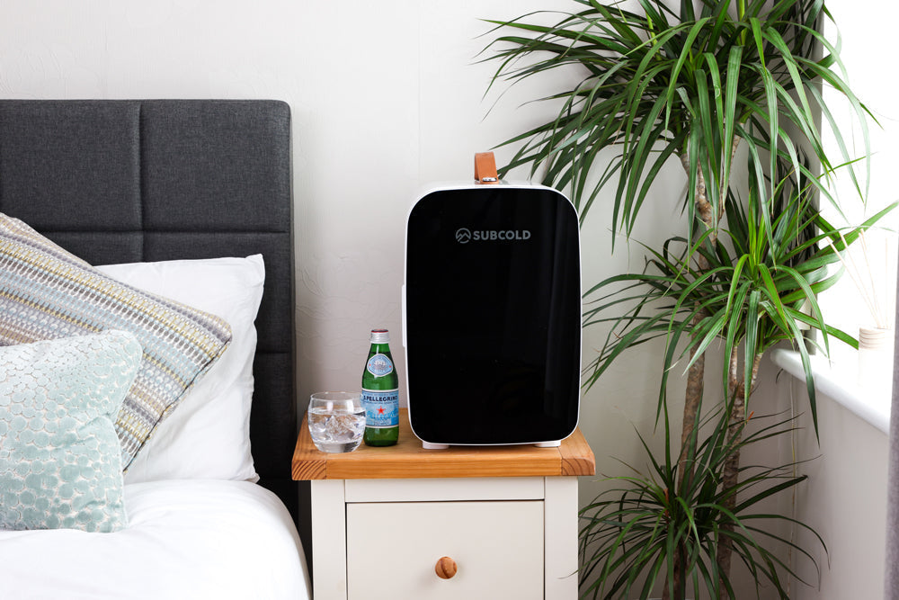 Black subcold pro 15l mini fridge with wooden handle on top compact 15l mini fridge for small spaces
