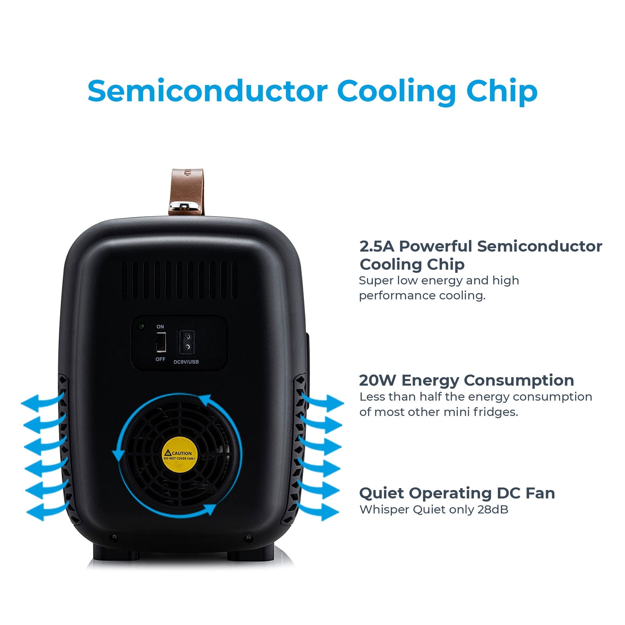 Black subcold pro 4l mini fridge with 2.5a semiconductor cooling chip and quiet dc fan with top handle for portability
