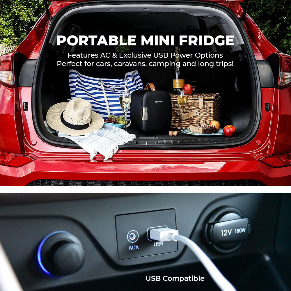 Black subcold pro 4l mini fridge with usb and ac power options perfect for cars and trips