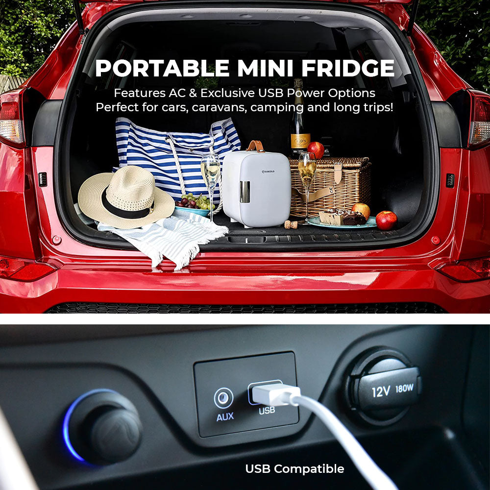 White subcold pro 4l mini fridge with sleek design and usb power options perfect for portable cooling needs
