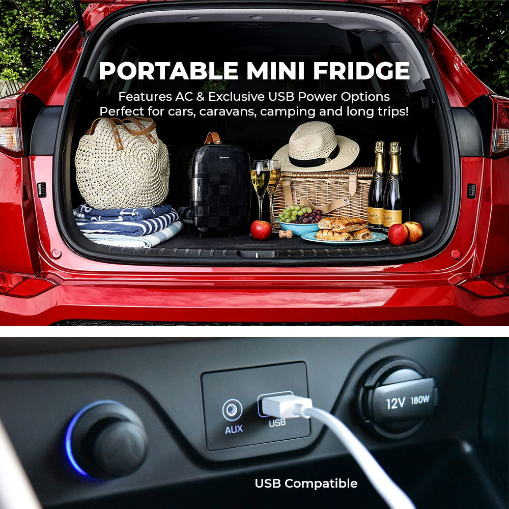 Black subcold pro 6l mini fridge with usb and ac power lets you fit larger items using the removable shelf for camping or cars