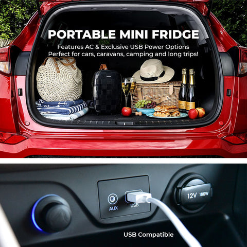 Black subcold pro 6l mini fridge with usb and ac power lets you fit larger items using the removable shelf for camping or cars