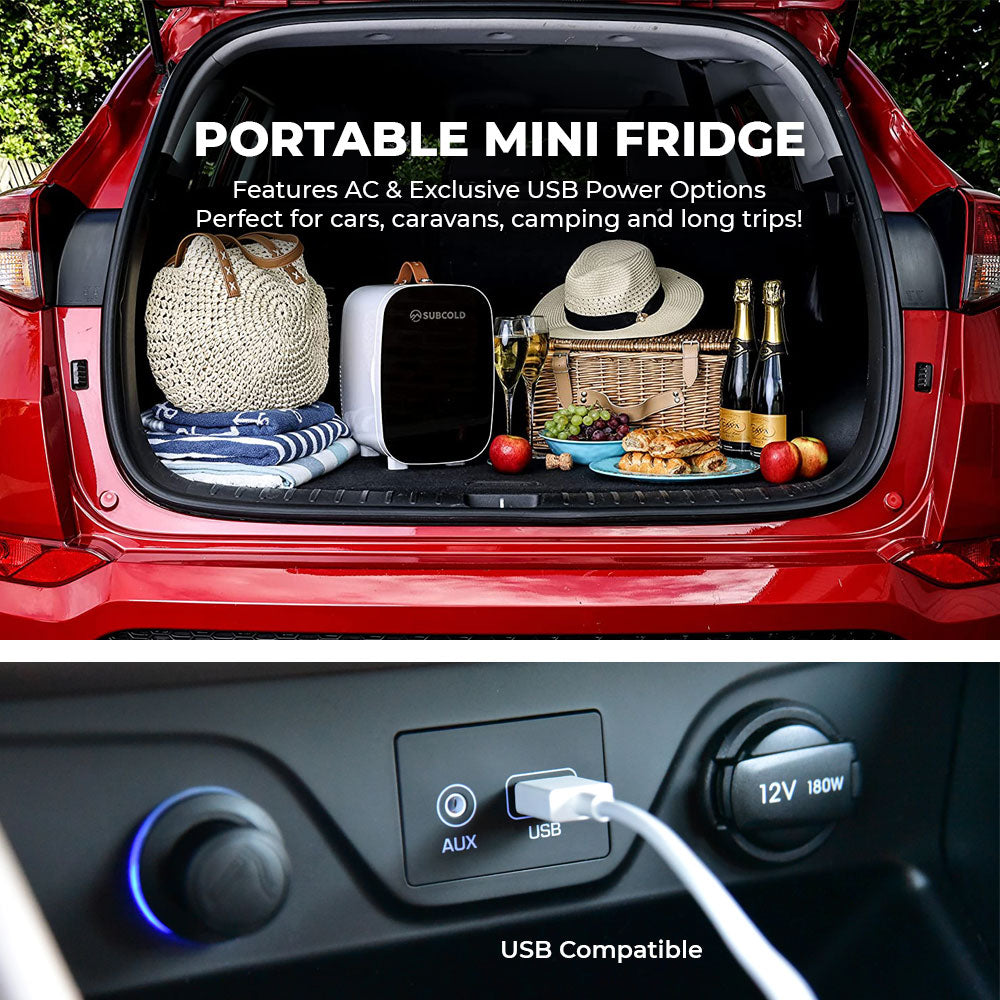 Subcold pro 6l mini fridge in white and black with removable shelf fits larger items perfect for cars or campers