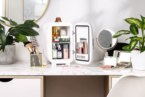 White subcold pro 6l mini fridge with glass doors, removable shelf, perfect for larger items and beauty products