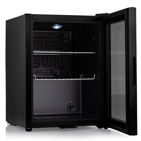Black glass door subcold super led beer fridge with two wire shelves and built in water dispenser