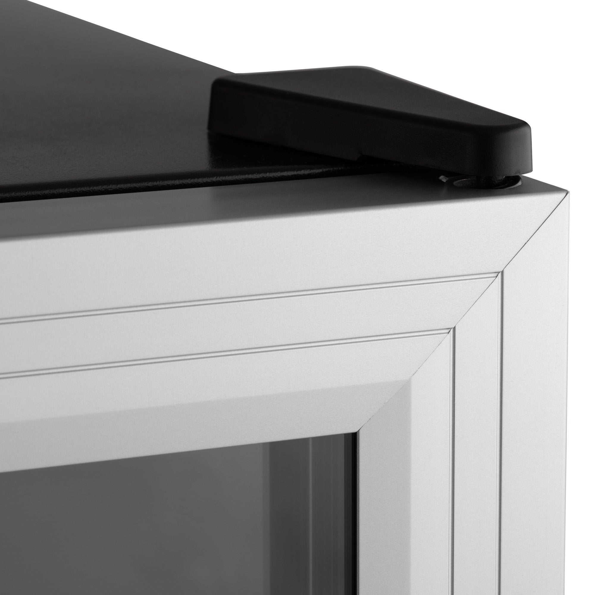 White subcold super35 led beer fridge with black lid and handle and a glass door for easy drink display