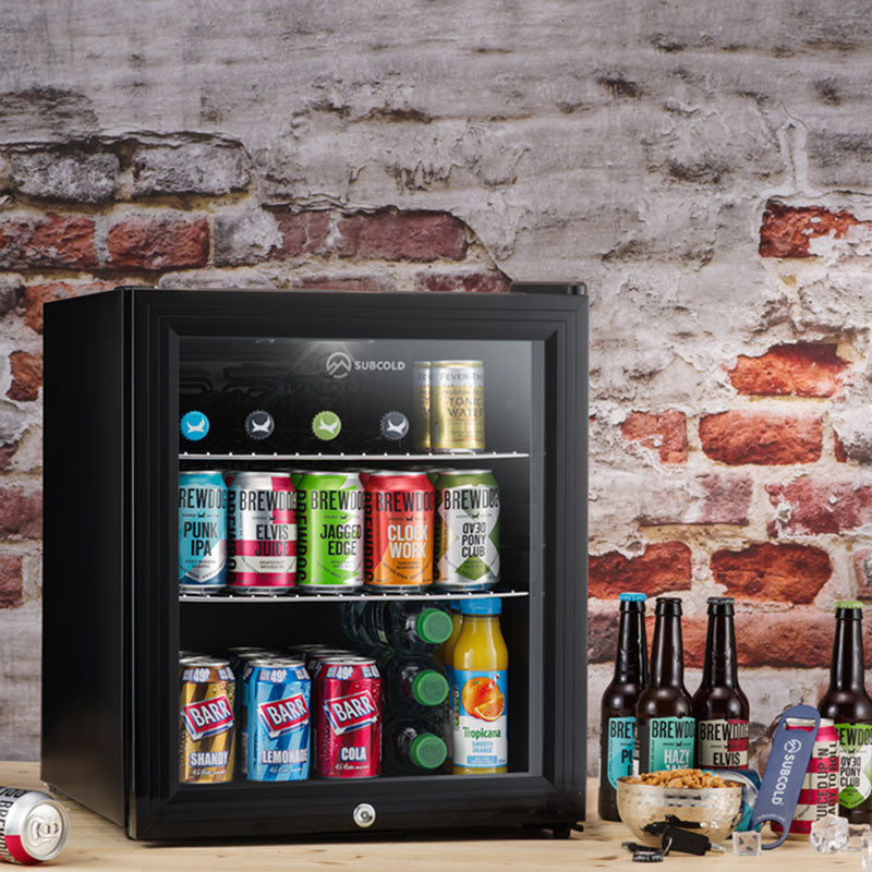 Black glass door subcold super50 beer fridge with digital display and four control buttons drinks fridge