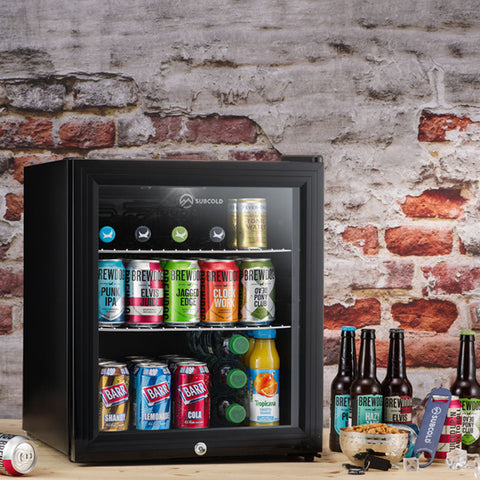 Black glass door subcold super50 beer fridge with digital display and four control buttons drinks fridge