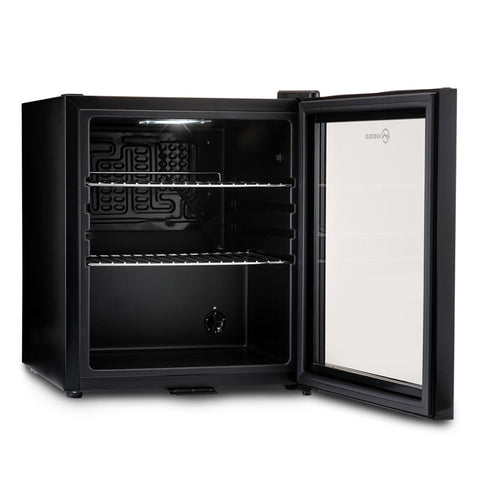 Black subcold super50 drinks fridge with glass door and metal shelves perfect for a sleek beer fridge setup