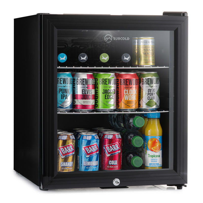 Black glass-door subcold super50 LED beer fridge with sleek modern design perfect as a drinks fridge
